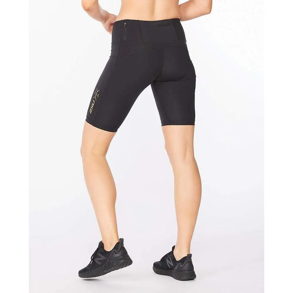 2XU Women's Light Speed Mid-Rise Compression Shorts - Black/Gold Reflective
