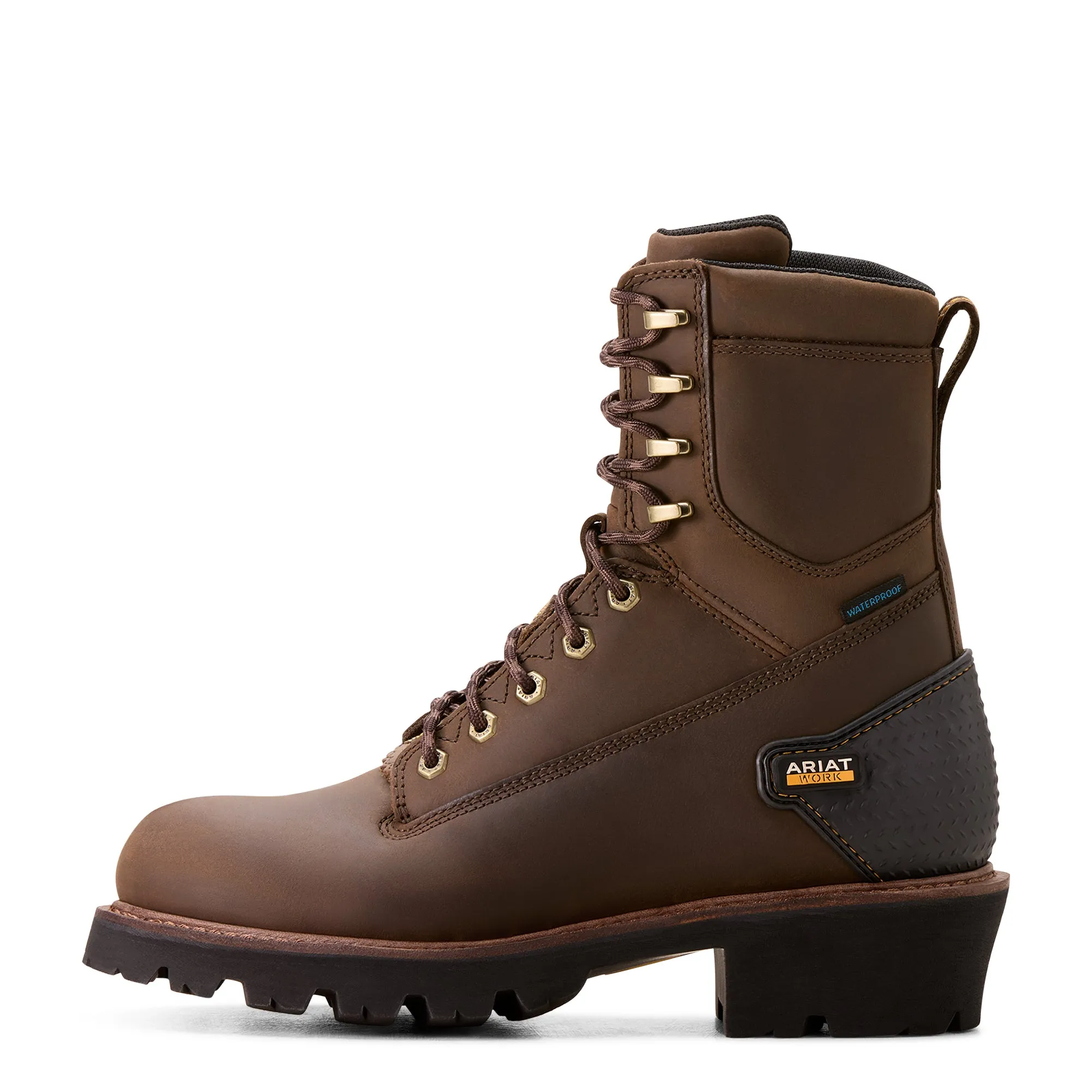 Ariat Men's Powerline 8" Oily Distressed Brown Waterproof Work Boots 10018563
