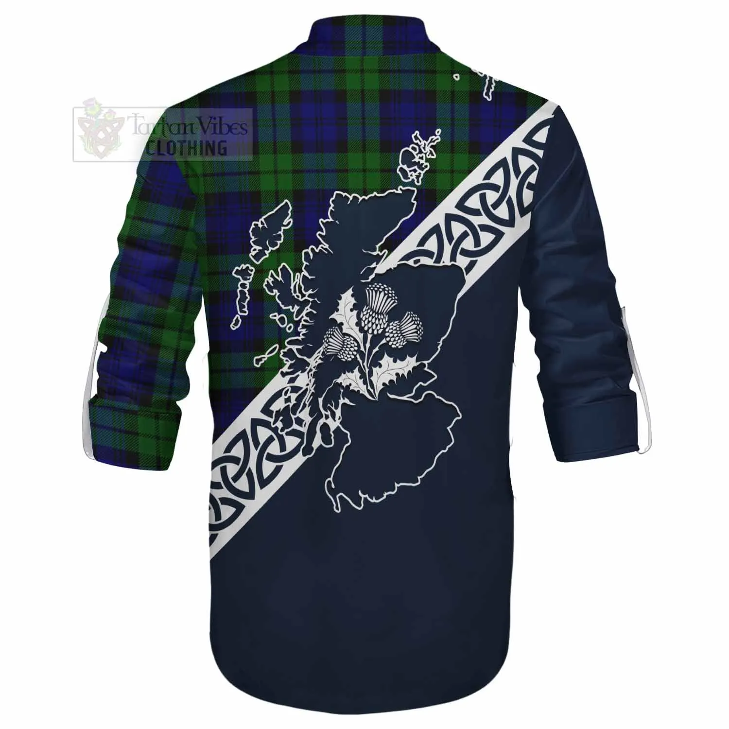 Bannatyne Tartan Ghillie Kilt Shirt Featuring Thistle and Scotland Map