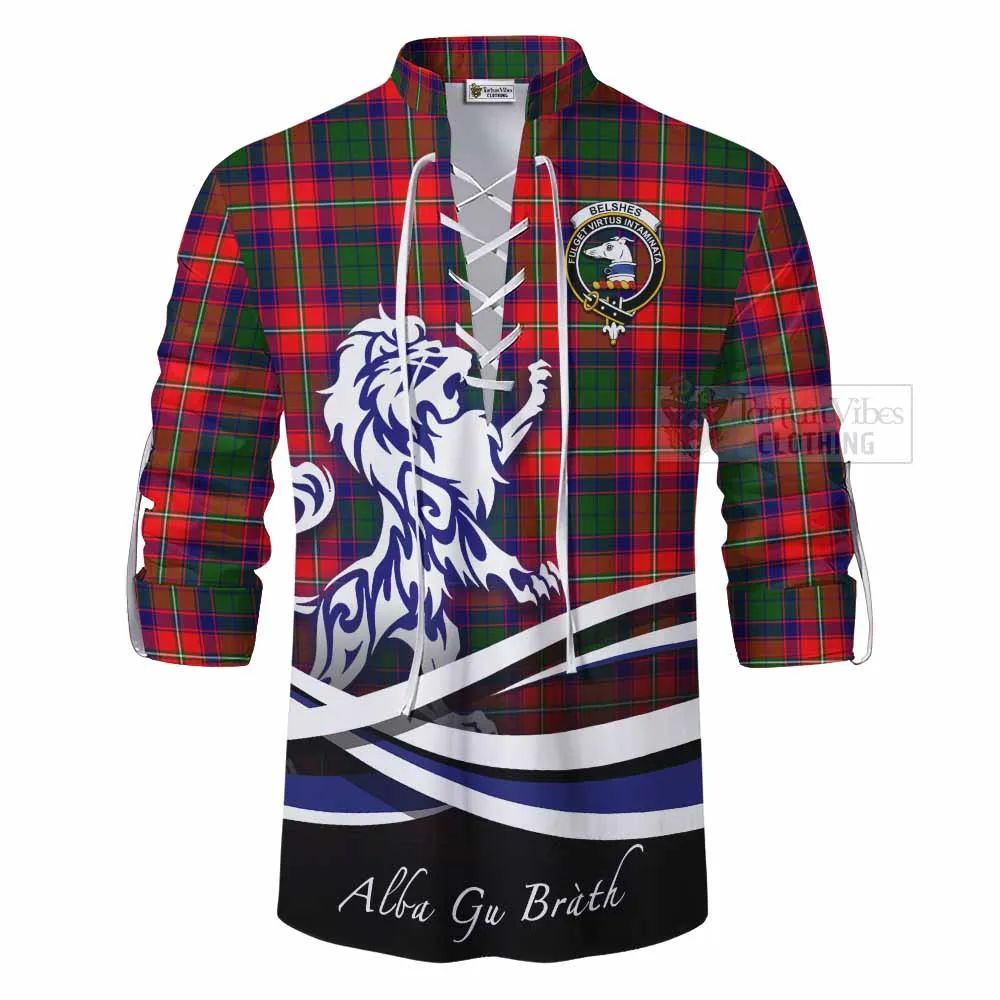 Belshes (Belsches) Tartan Ghillie Kilt Shirt with Alba Gu Brath Regal Lion Emblem