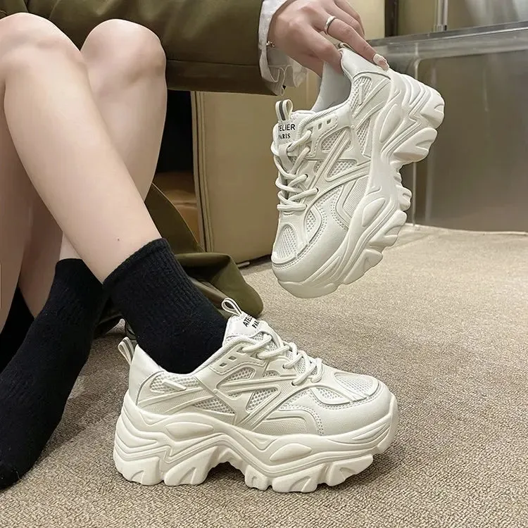 binfenxie New Black Dad Chunky Sneakers Casual Vulcanized Shoes Woman High Platform Sneakers Lace Up White Sneakers Women