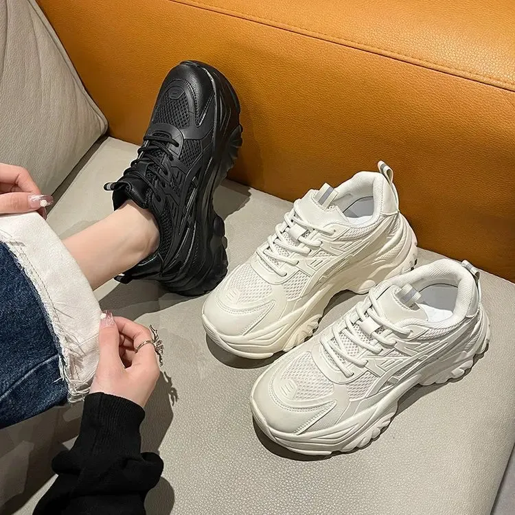 binfenxie New Black Dad Chunky Sneakers Casual Vulcanized Shoes Woman High Platform Sneakers Lace Up White Sneakers Women
