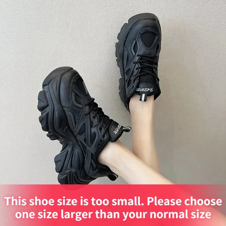 binfenxie New Black Dad Chunky Sneakers Casual Vulcanized Shoes Woman High Platform Sneakers Lace Up White Sneakers Women