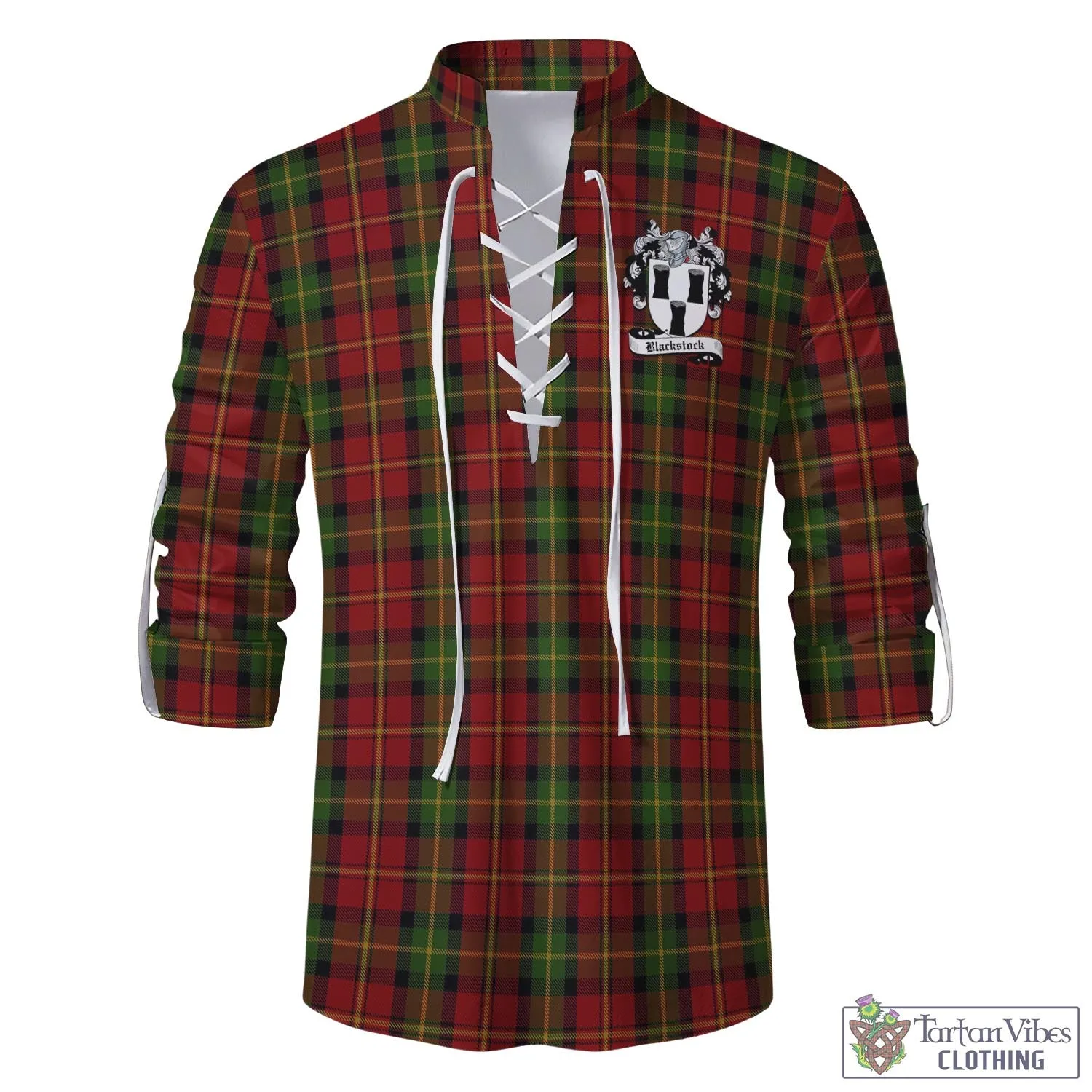 Blackstock Red Dress Tartan Men's Scottish Traditional Jacobite Ghillie Kilt Shirt with Family Crest