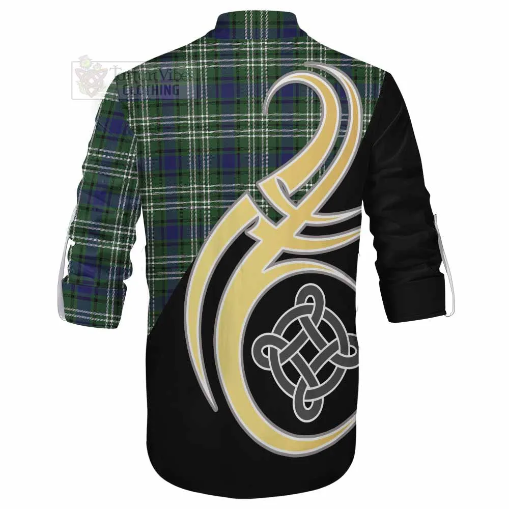 Blyth Tartan Ghillie Kilt Shirt with Family Crest and Celtic Symbol Style