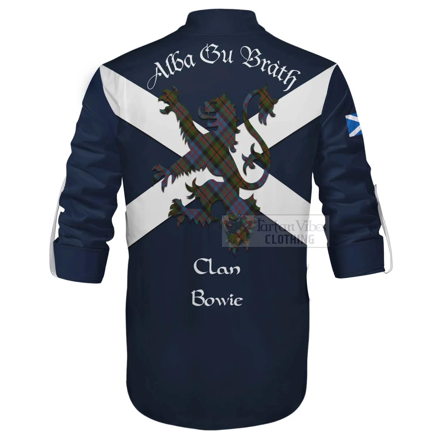 Bowie Tartan Lion Rampant Ghillie Kilt Shirt Proudly Display Your Heritage with Alba Gu Brath and Clan Name