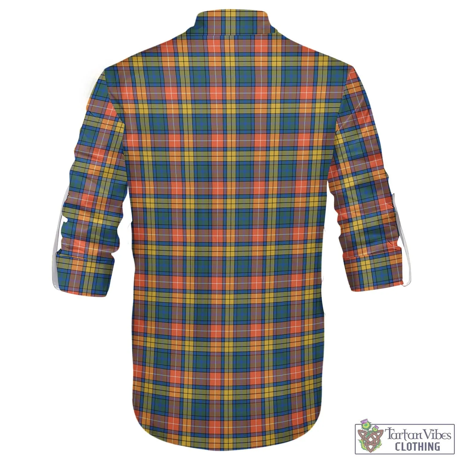 Buchanan Ancient Tartan Men's Scottish Traditional Jacobite Ghillie Kilt Shirt with Family Crest
