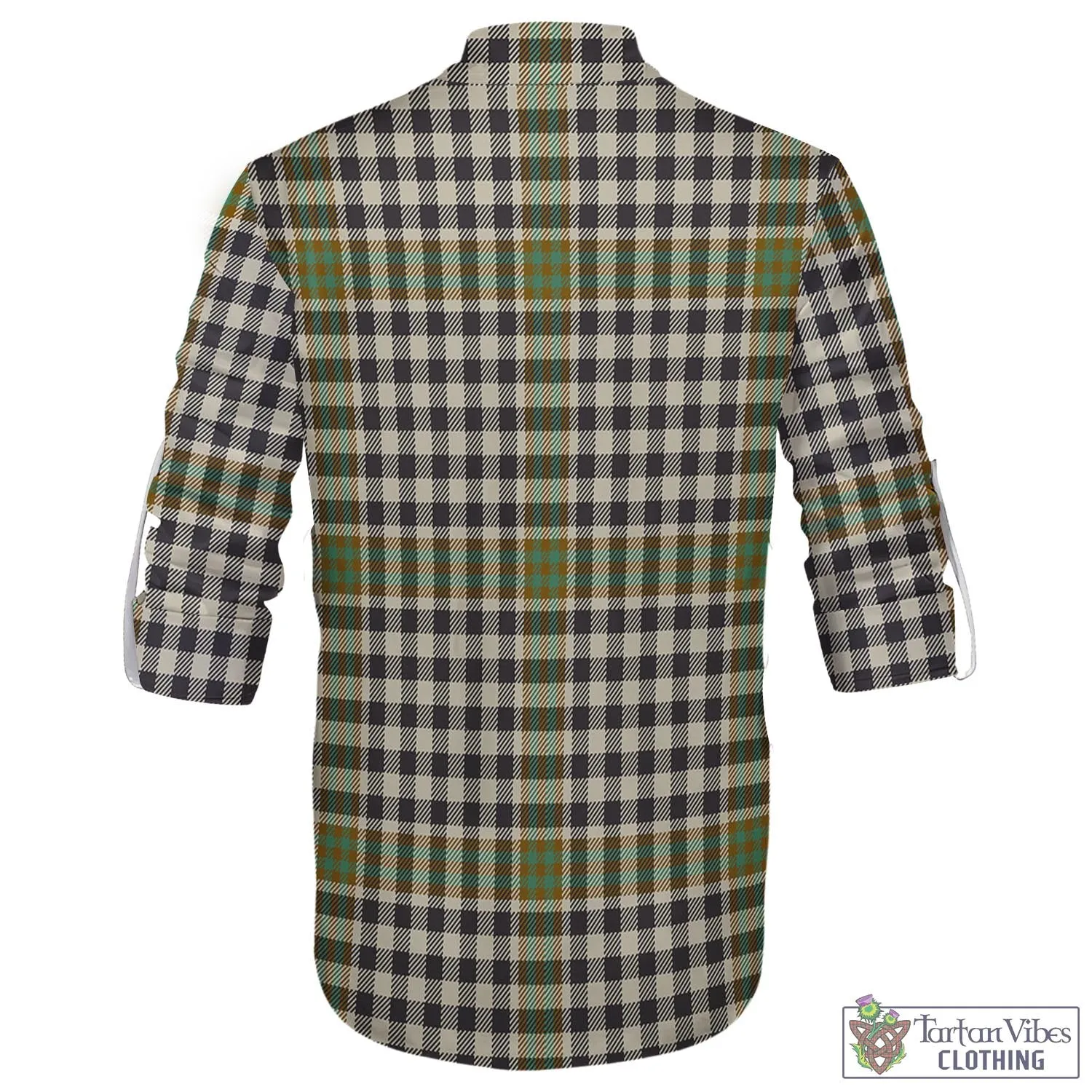 Burns Check Tartan Men's Scottish Traditional Jacobite Ghillie Kilt Shirt with Family Crest