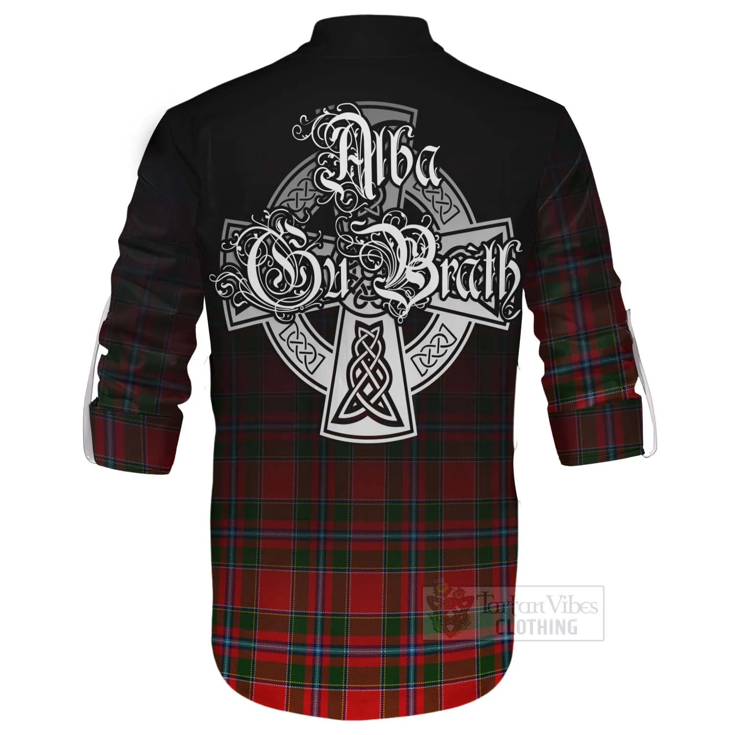 Butter Tartan Ghillie Kilt Shirt Featuring Alba Gu Brath Family Crest Celtic Inspired