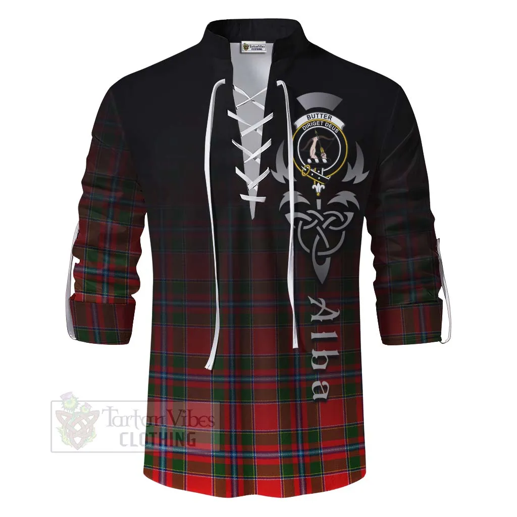 Butter Tartan Ghillie Kilt Shirt Featuring Alba Gu Brath Family Crest Celtic Inspired