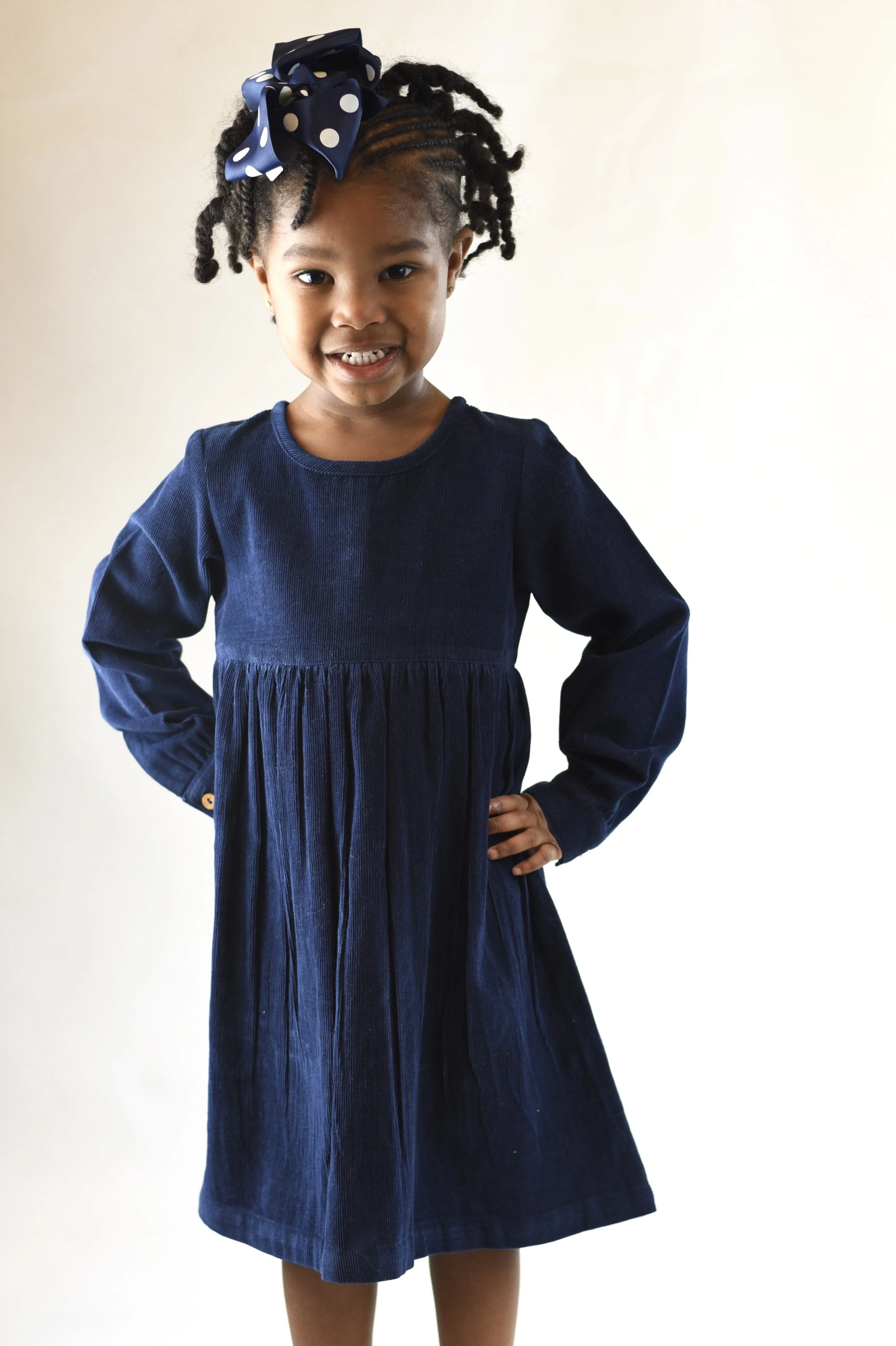 Corduroy Empire Waist Dress - Navy