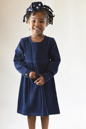 Corduroy Empire Waist Dress - Navy