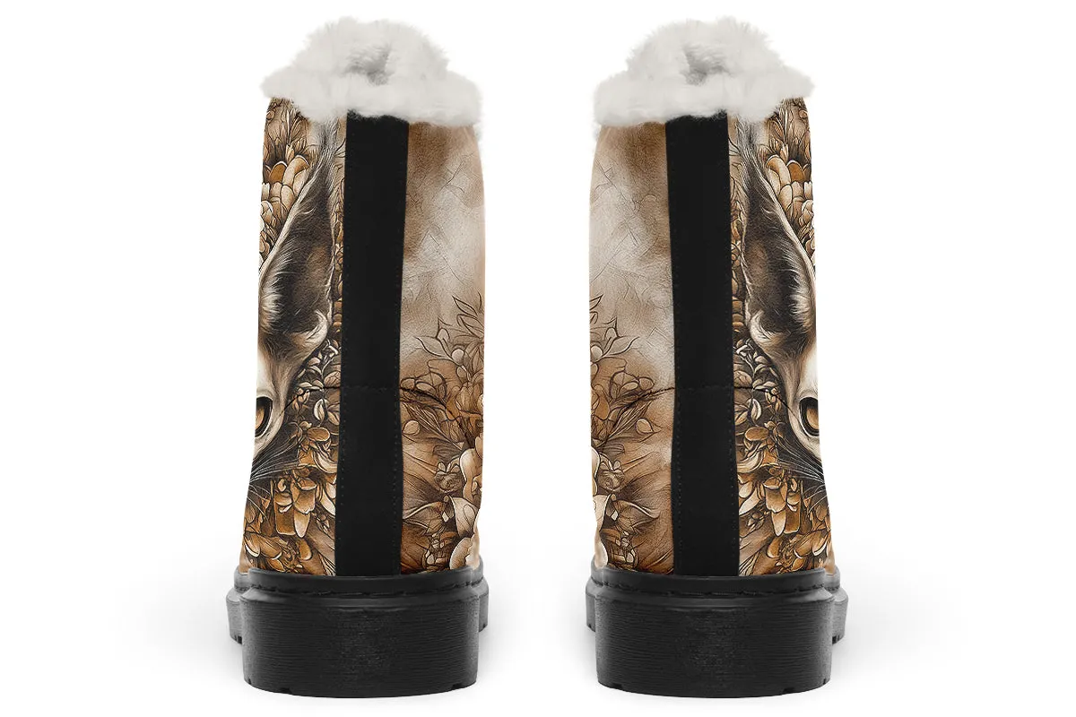 Deathwhisper Mandala Winter Boots - Warm Micro-Suede Doc-Style Boots Lined with Vegan Wool