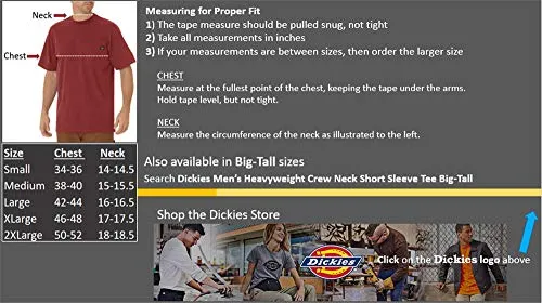 Dickie's Men's Short Sleeve Heavyweight Crew Neck Pocket T-Shirt, Heather Gray, X-Large