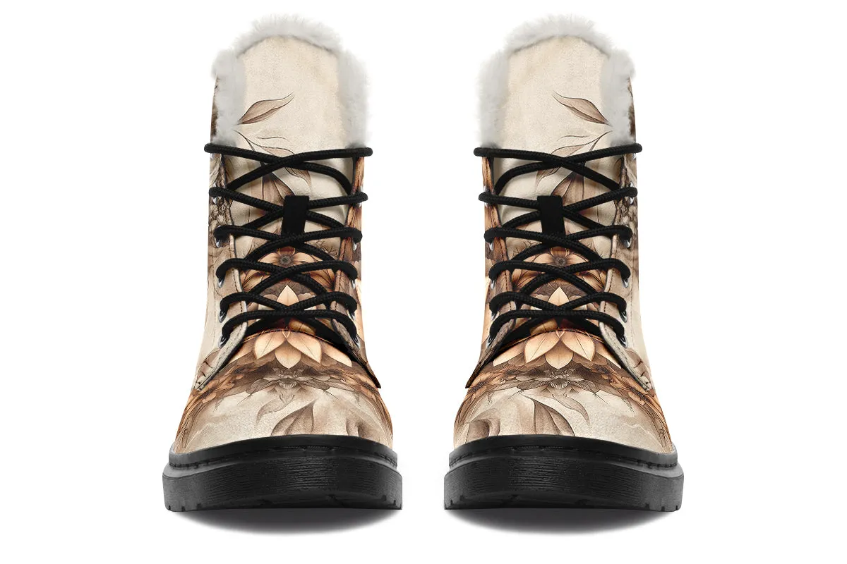 Dreadfang Mandala Winter Boots - Warm Micro-Suede Doc-Style Boots Lined with Vegan Wool