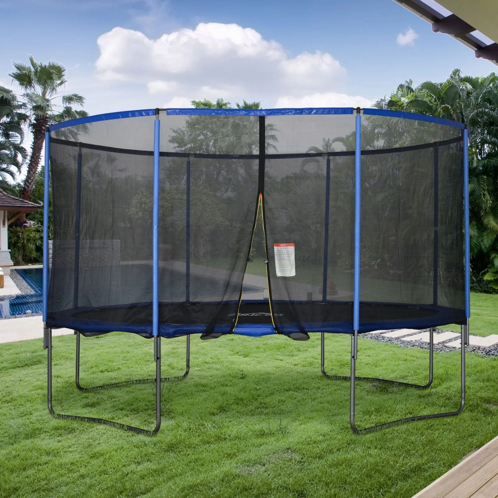 EasyComfort Tappeto Elastico per Bambini e Adulti con Rete e Bordo Imbottito, Giochi da Giardino e Casa Φ426x269cm Blu e Nero