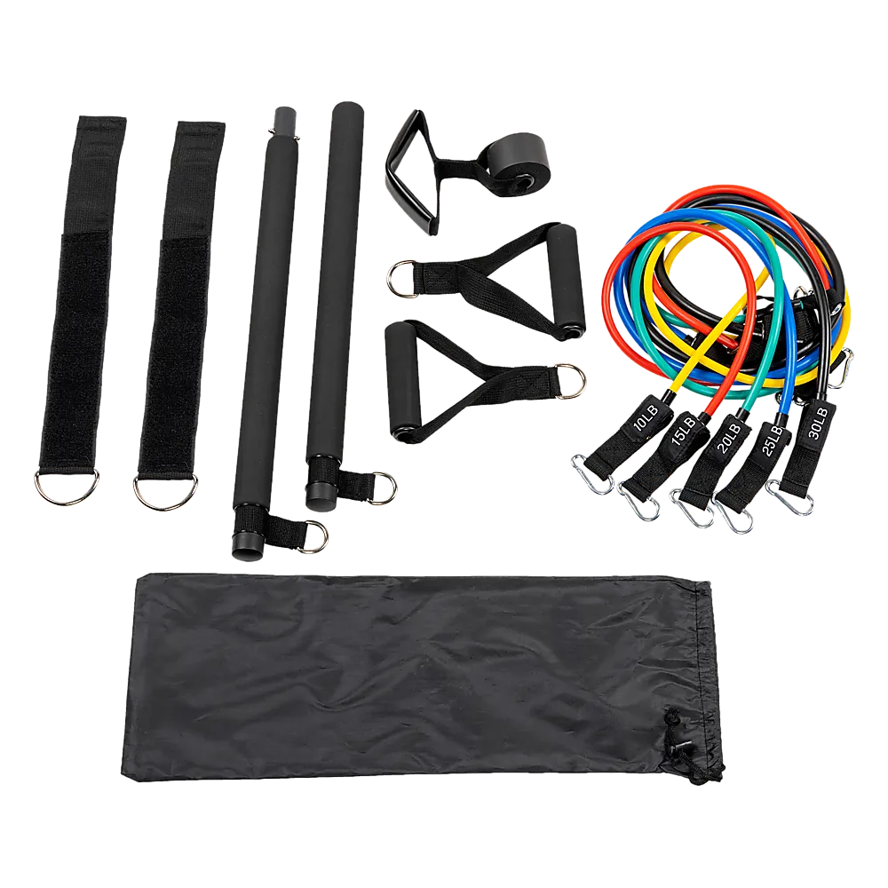 Exercise Pilates Bar Kit Resistance Bands Yoga Fitness Stretch Workout Gym