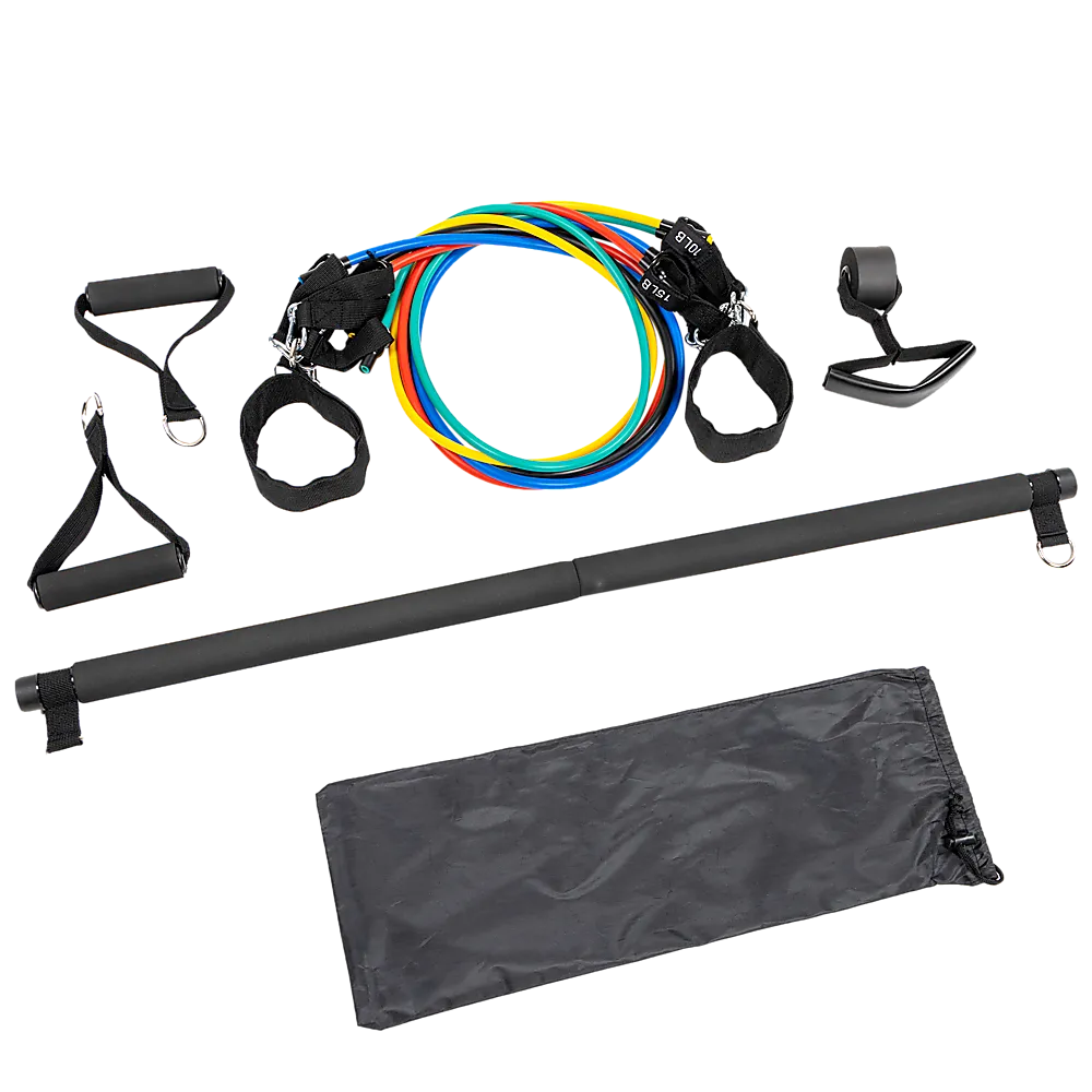 Exercise Pilates Bar Kit Resistance Bands Yoga Fitness Stretch Workout Gym
