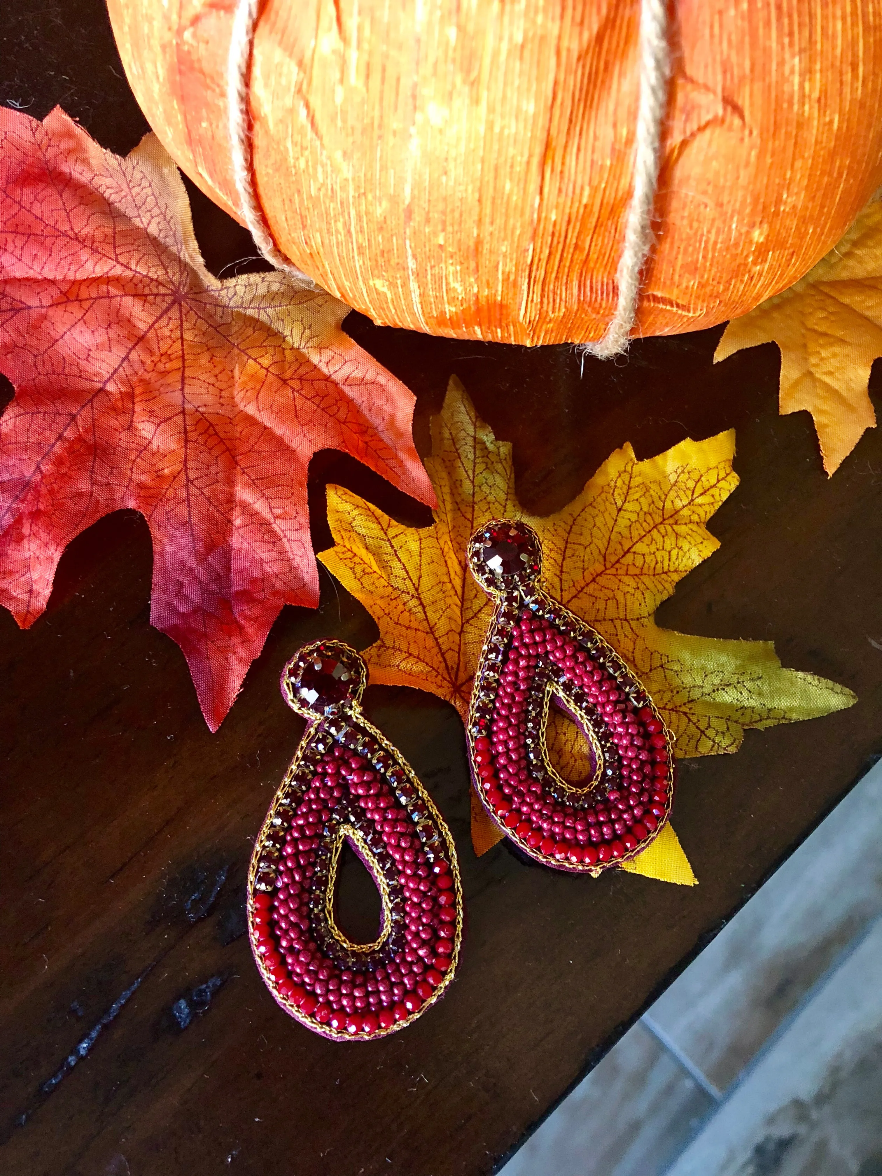 Felicia Red Beaded Teardrop Statement Earrings