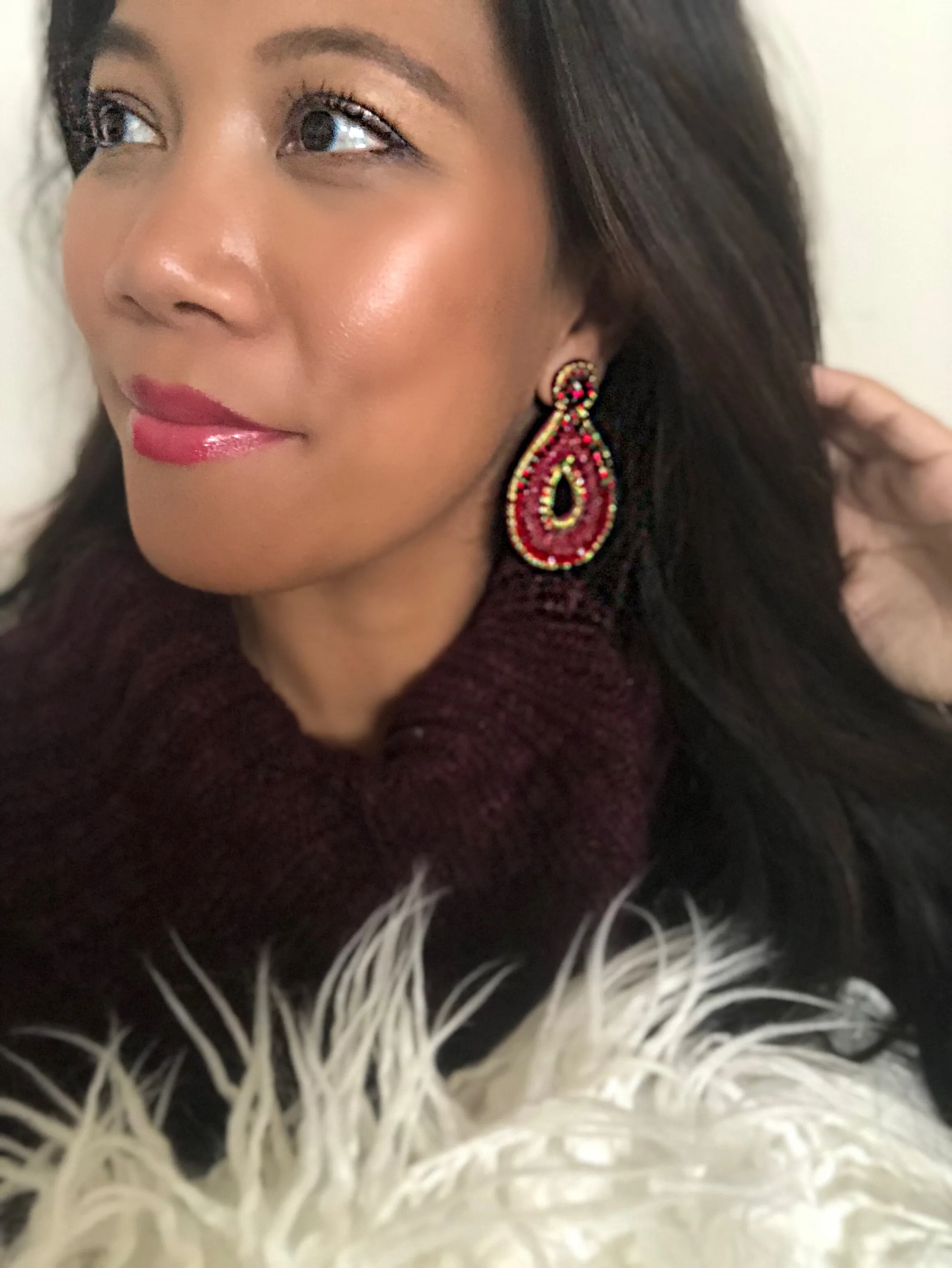 Felicia Red Beaded Teardrop Statement Earrings
