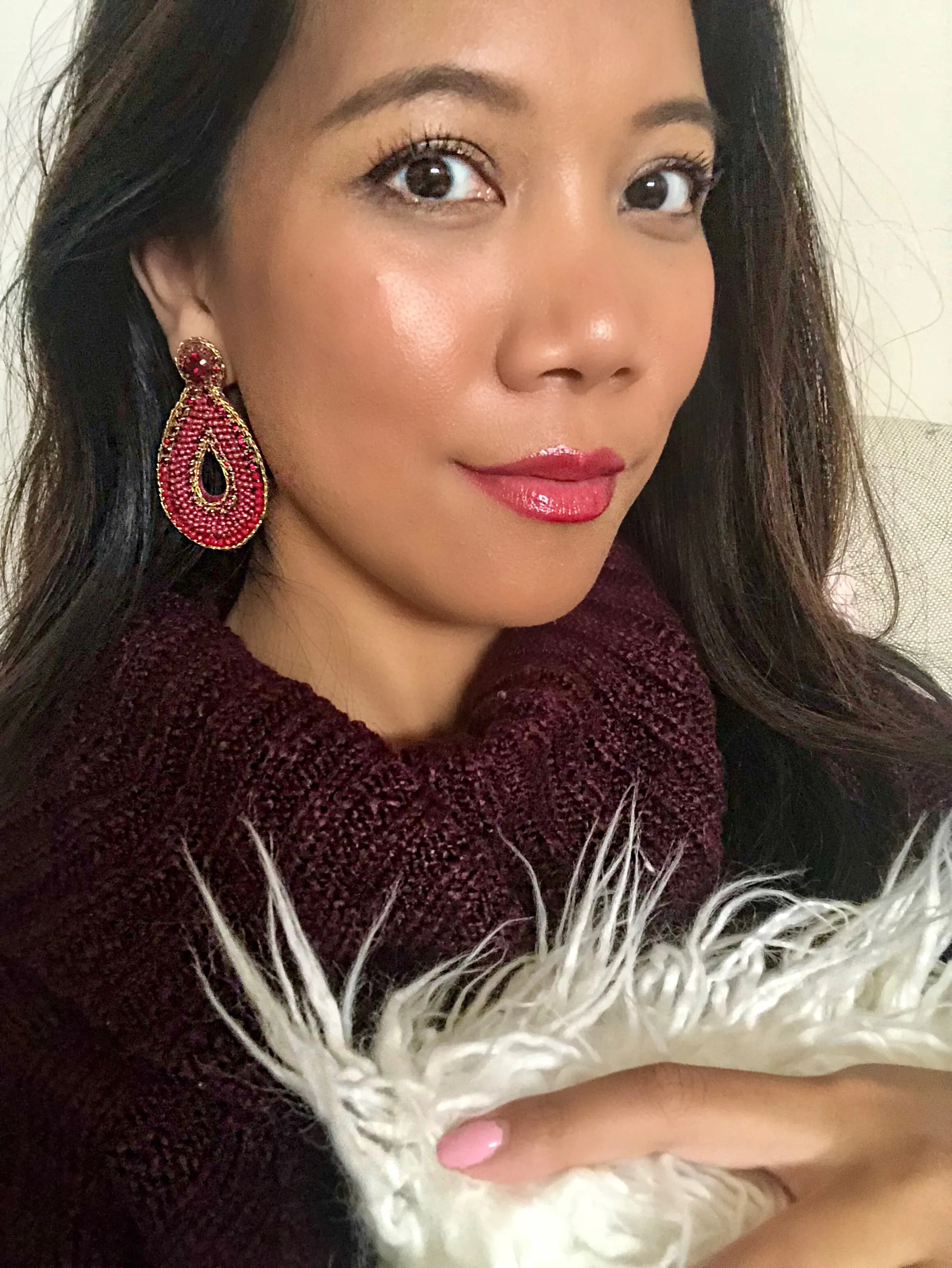Felicia Red Beaded Teardrop Statement Earrings