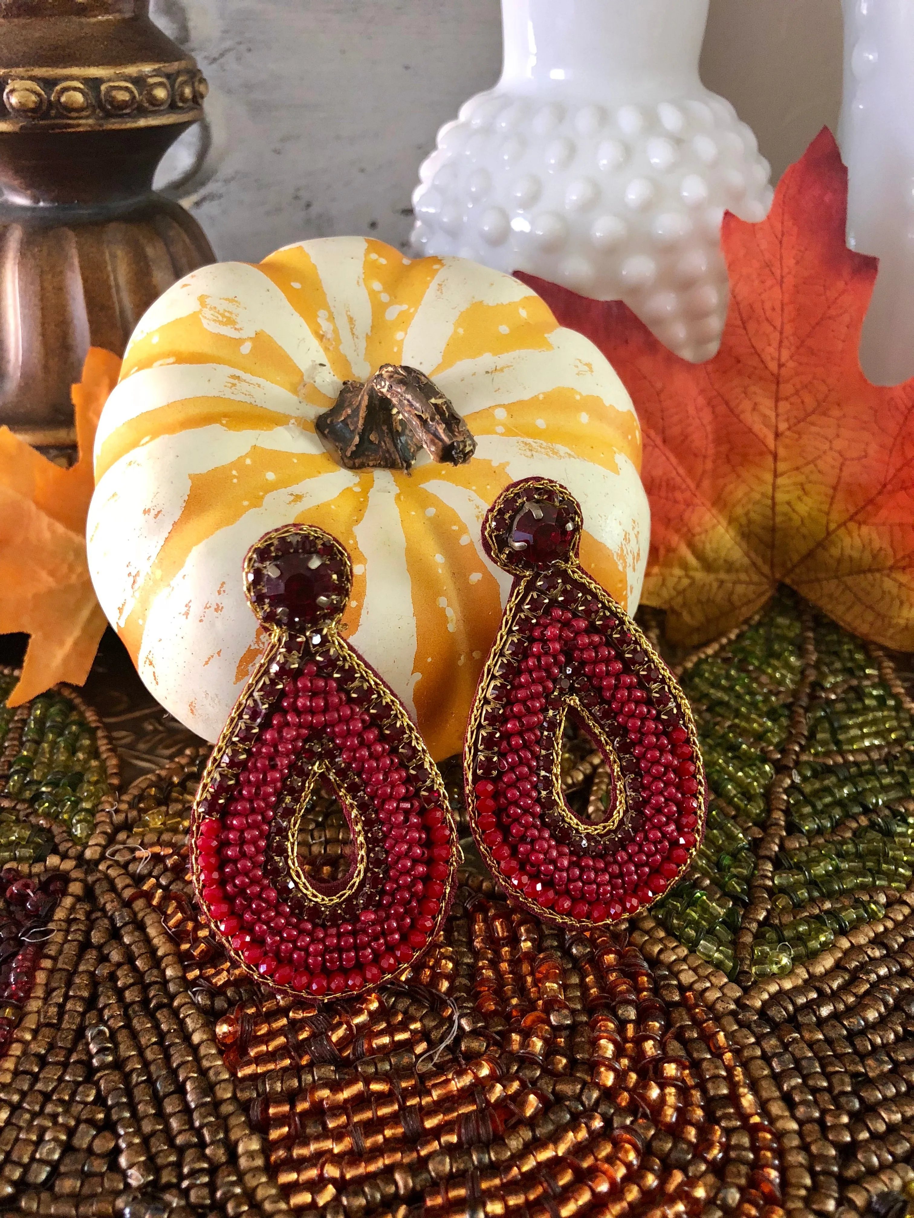 Felicia Red Beaded Teardrop Statement Earrings