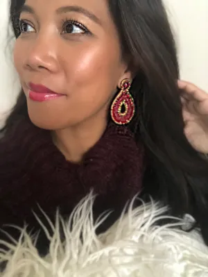 Felicia Red Beaded Teardrop Statement Earrings
