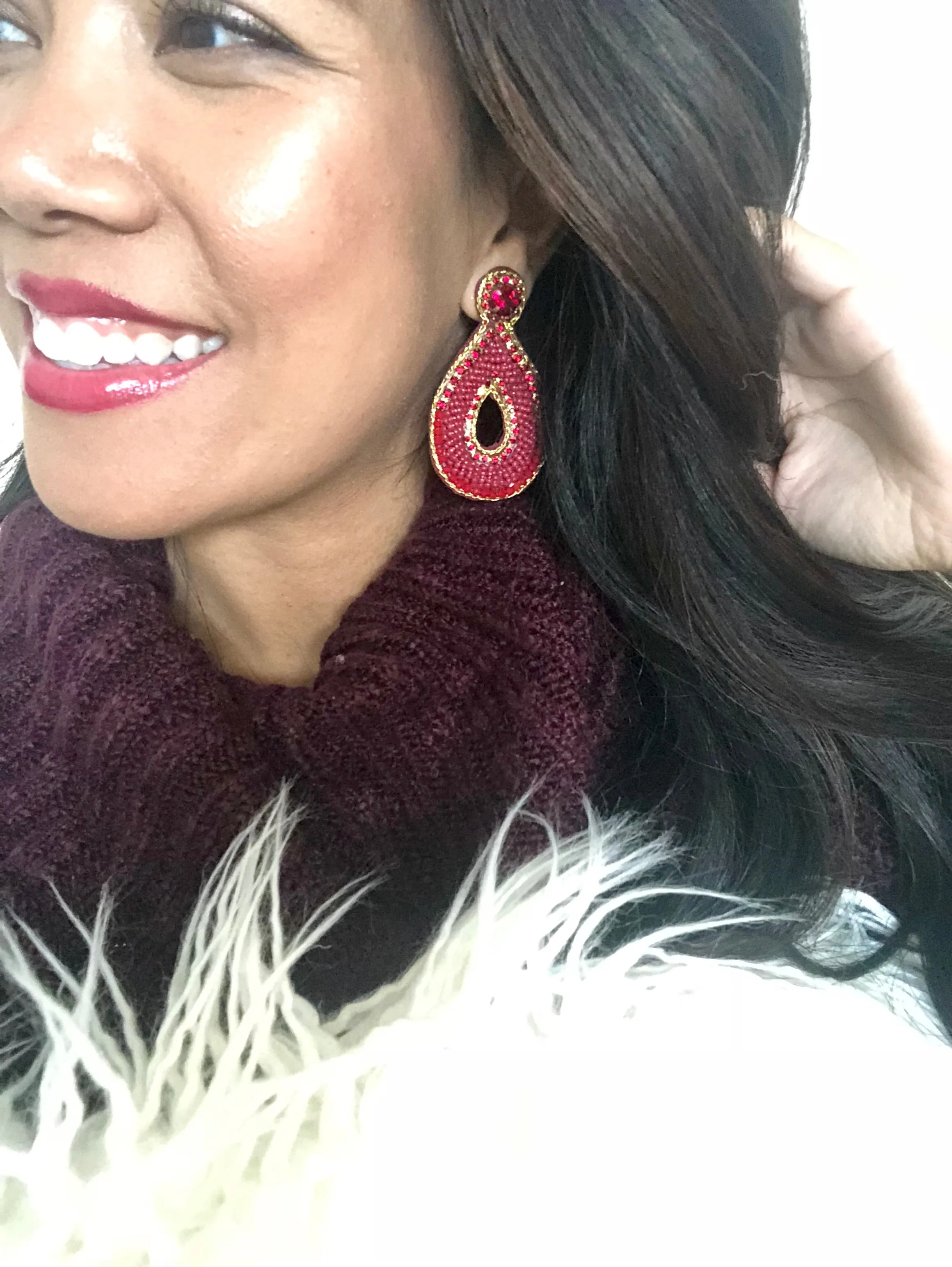 Felicia Red Beaded Teardrop Statement Earrings