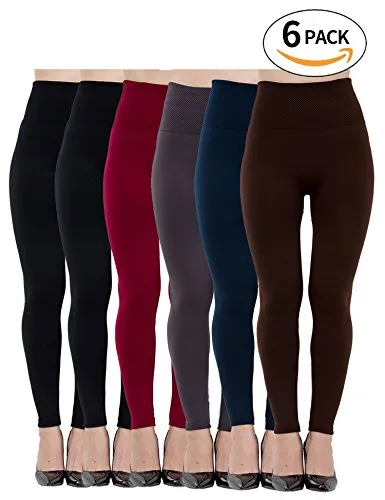 Fleece Lined Leggings for Women High Waist,6 Pack Elastic and Slimming