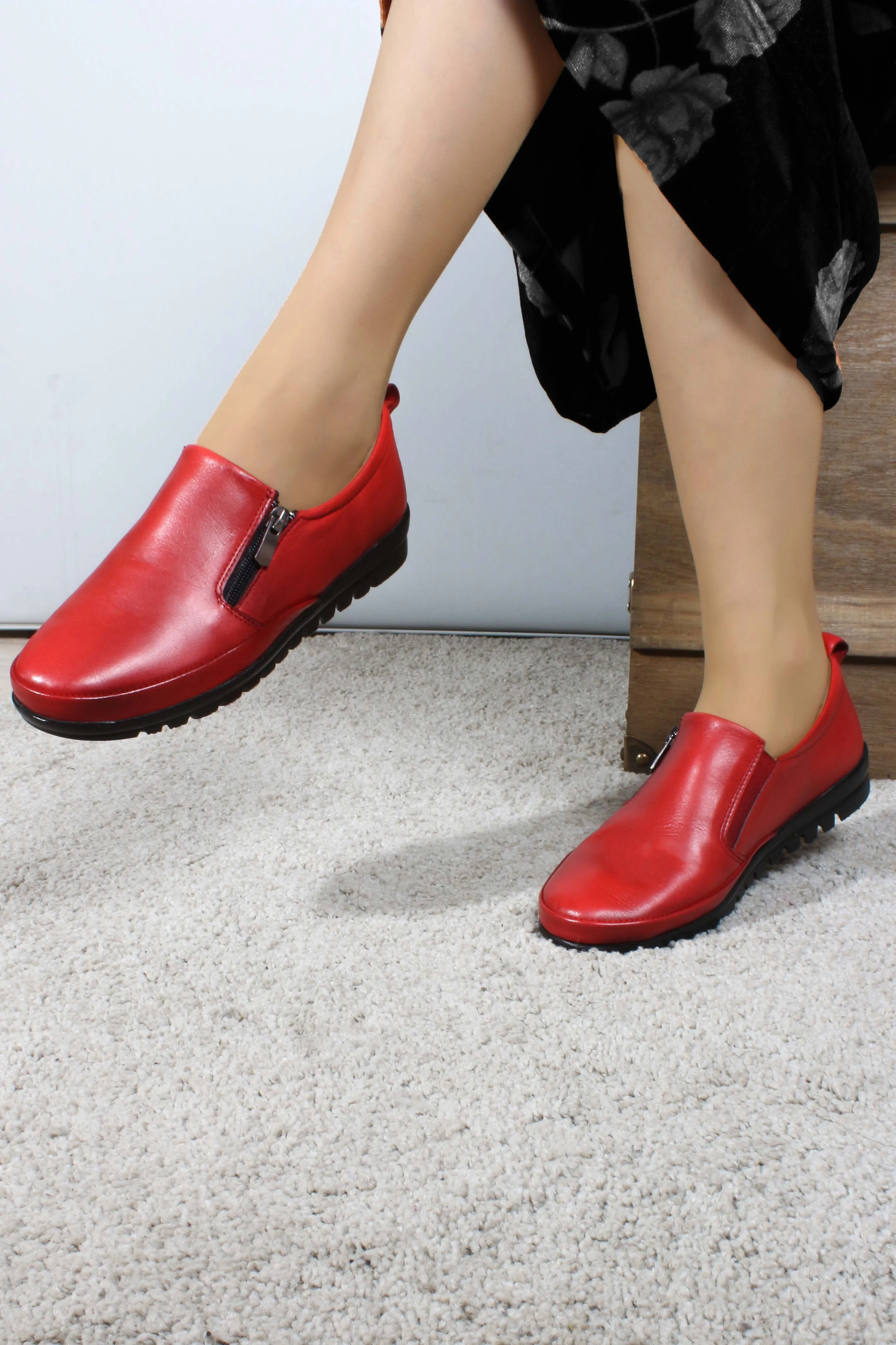 FST Genuine Leather Women's Casual Shoes 881ZA1085 Red - Tuckahoe