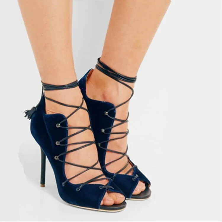 Gladiators Strap Suede Lace Up Cutout Sandals