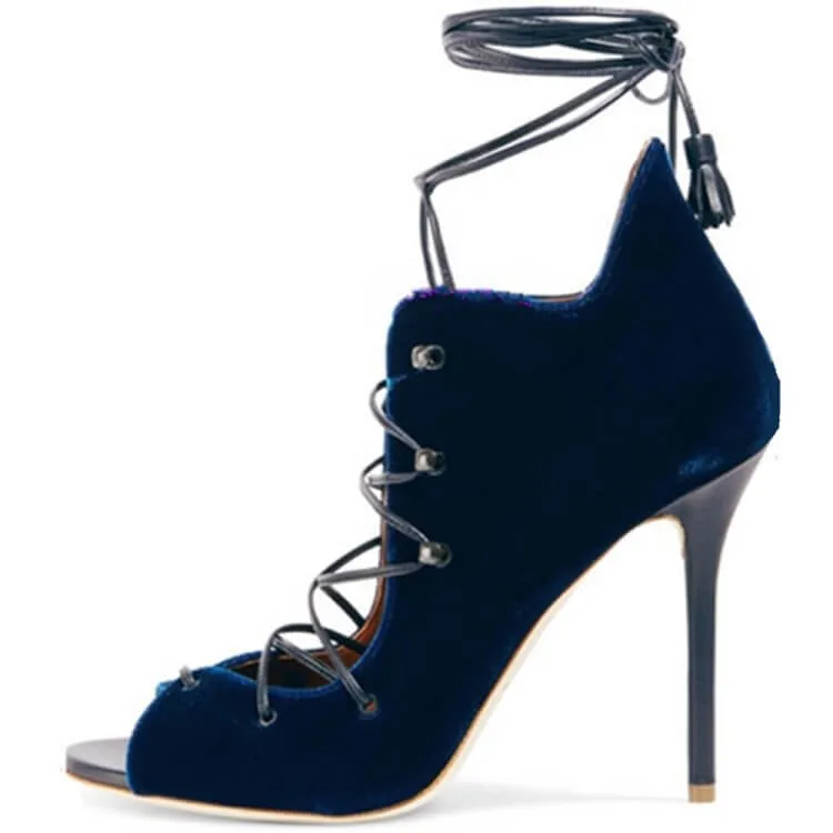 Gladiators Strap Suede Lace Up Cutout Sandals