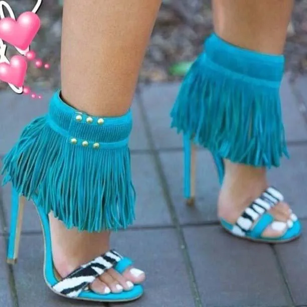 High Heel Fringe Embellished Sexy Sandals