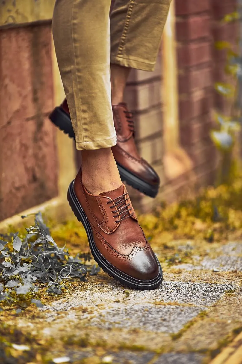 HolloMen Classic Brown Wingtip Brogue Shoes