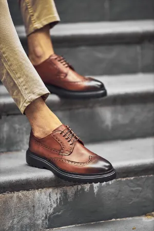 HolloMen Classic Brown Wingtip Brogue Shoes
