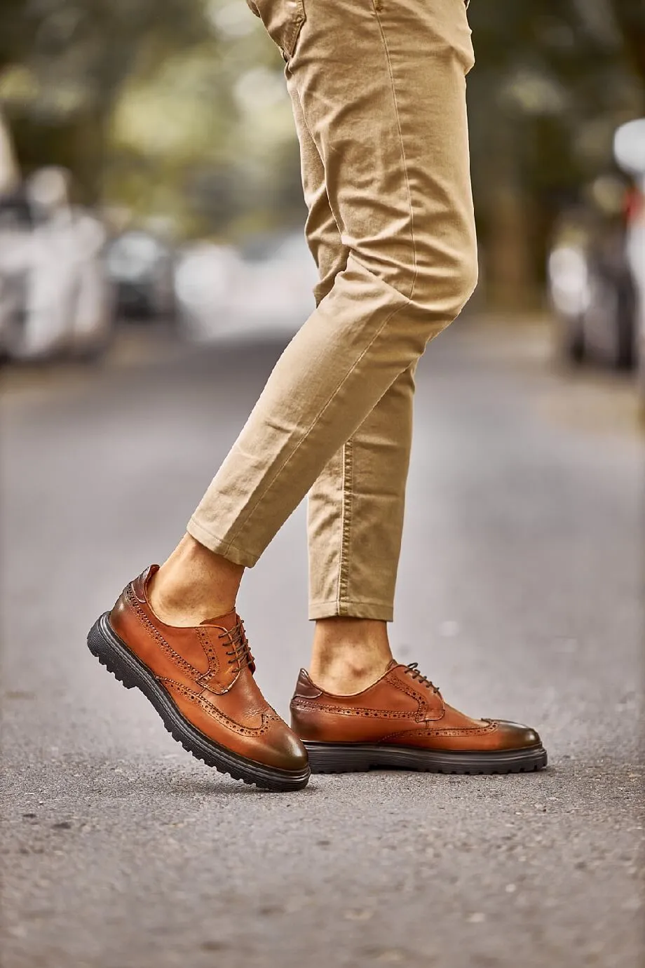 HolloMen Classic Brown Wingtip Brogue Shoes