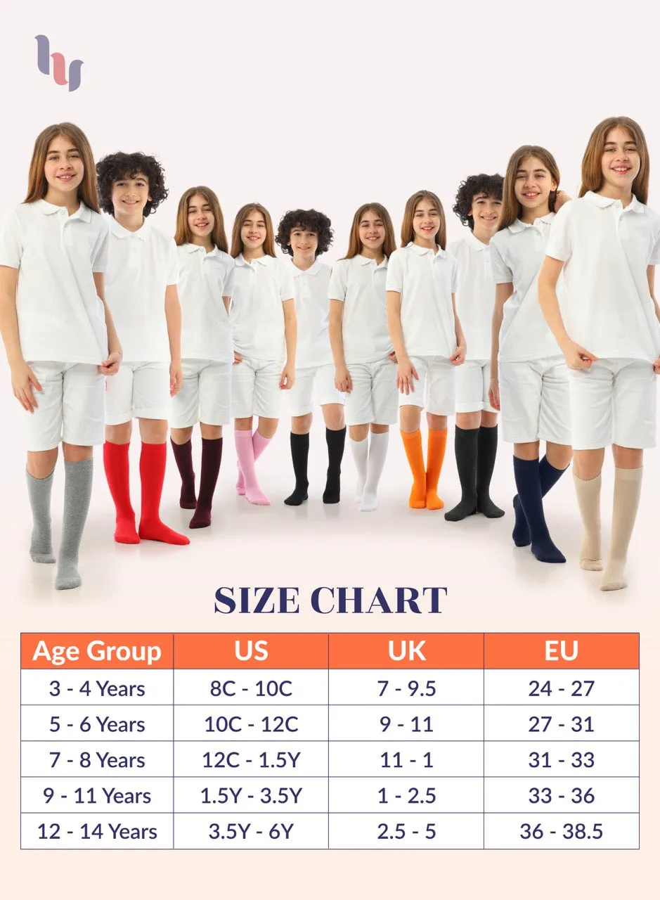 Kids' Plain Cotton Dress Knee-High Socks, 4 Pairs