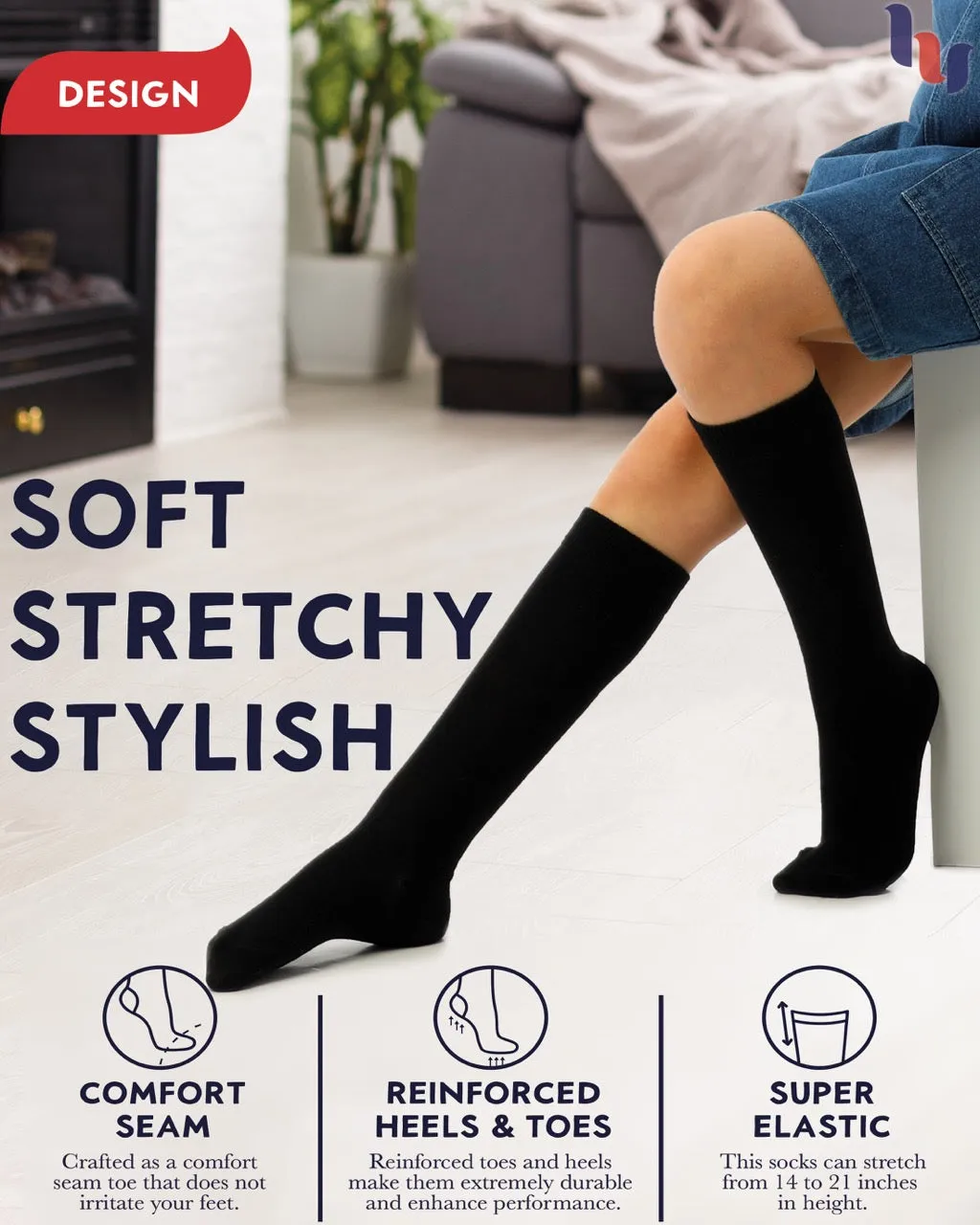 Kids' Plain Cotton Dress Knee-High Socks, 4 Pairs