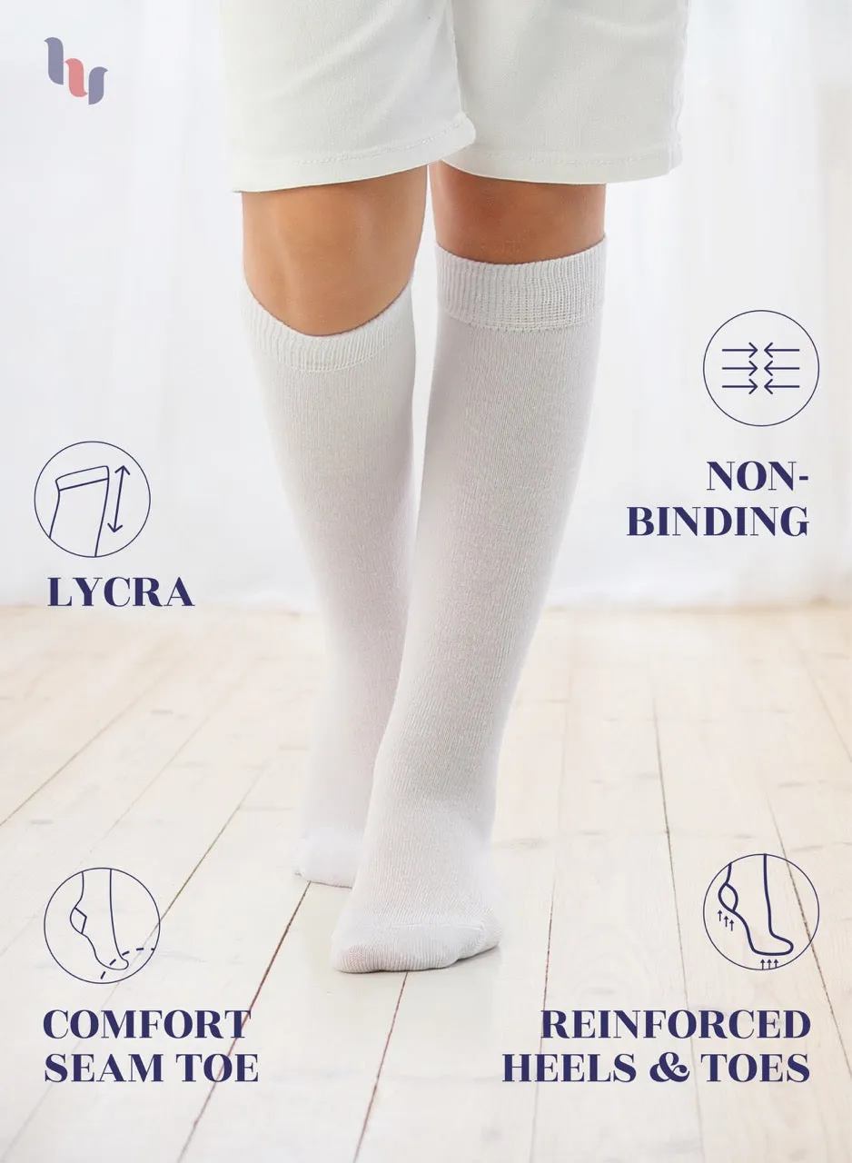 Kids' Plain Cotton Dress Knee-High Socks, 4 Pairs