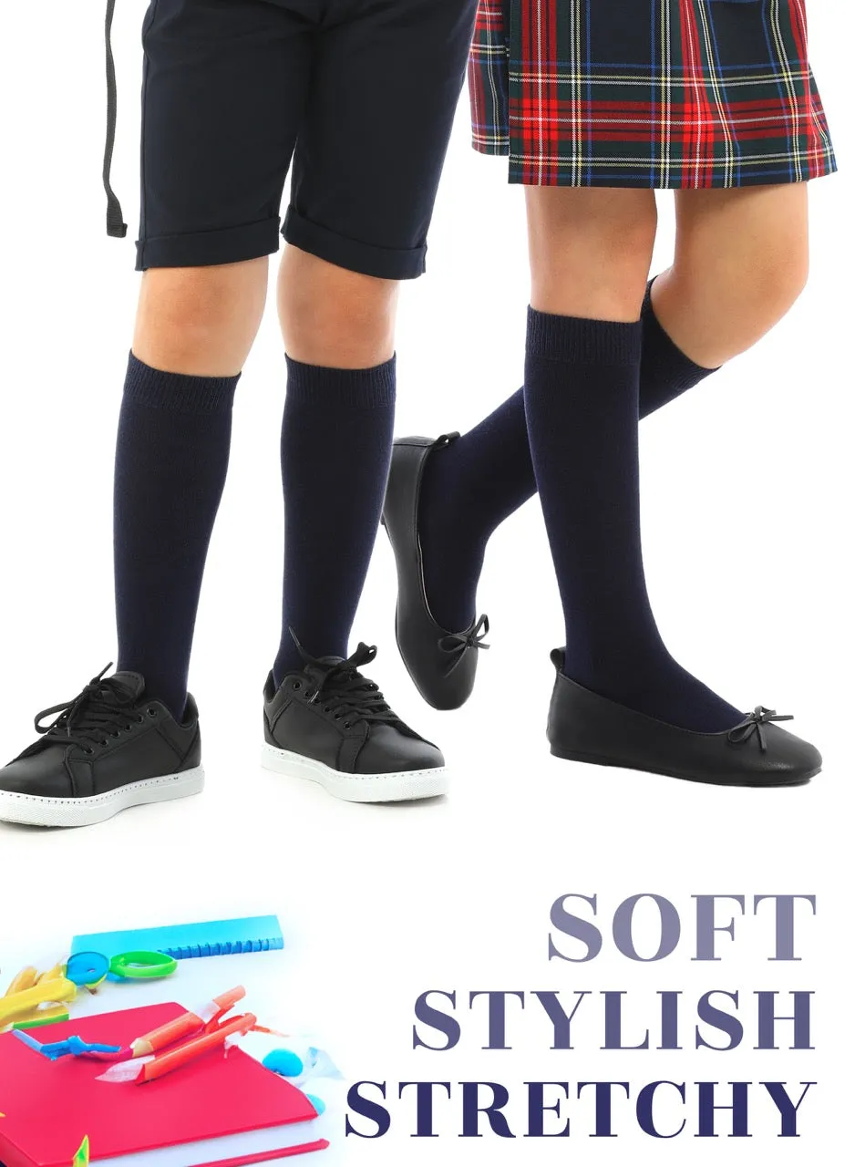 Kids' Plain Cotton Dress Knee-High Socks, 4 Pairs
