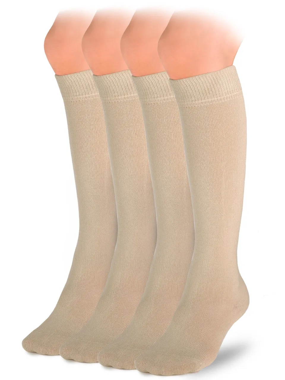 Kids' Plain Cotton Dress Knee-High Socks, 4 Pairs