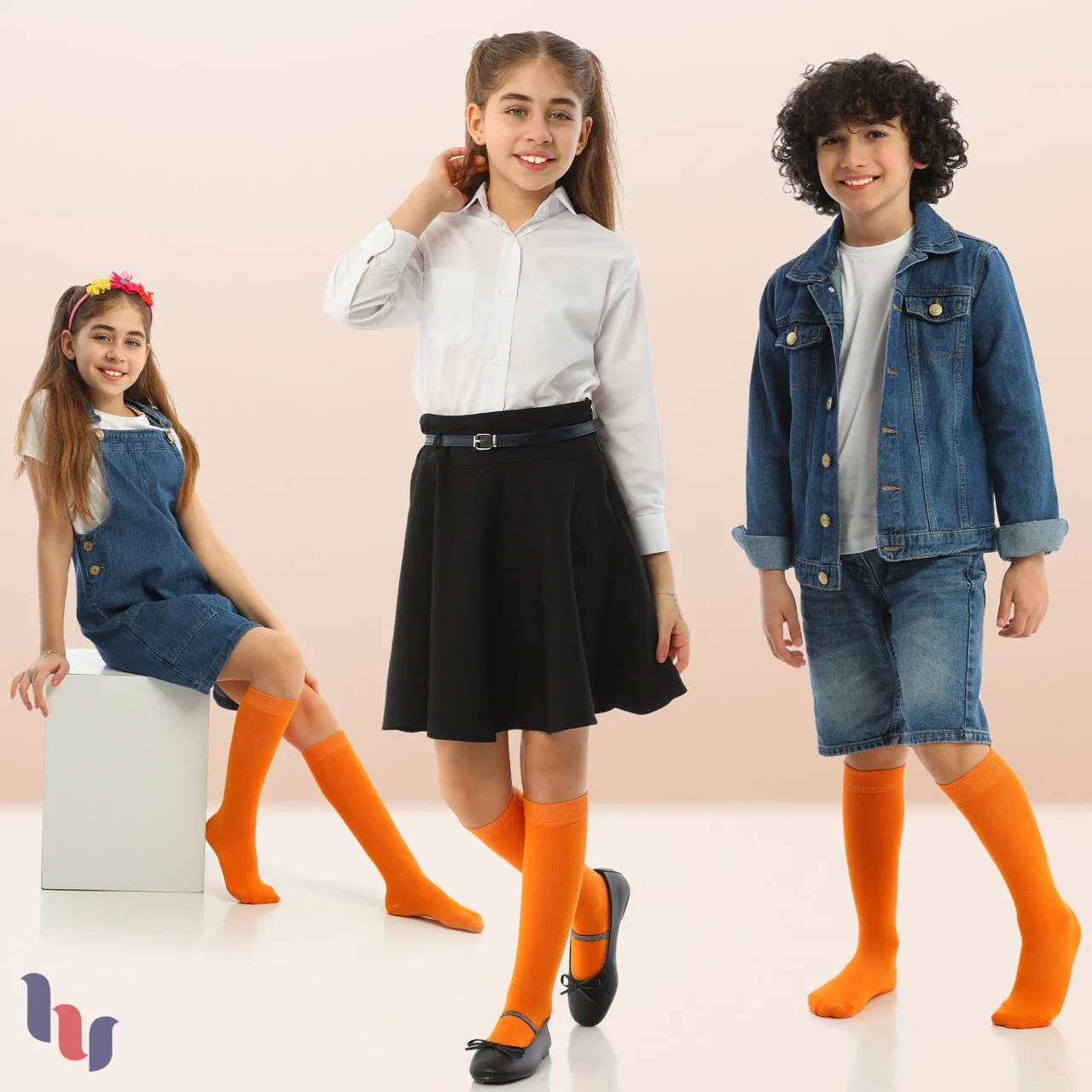 Kids' Plain Cotton Dress Knee-High Socks, 4 Pairs