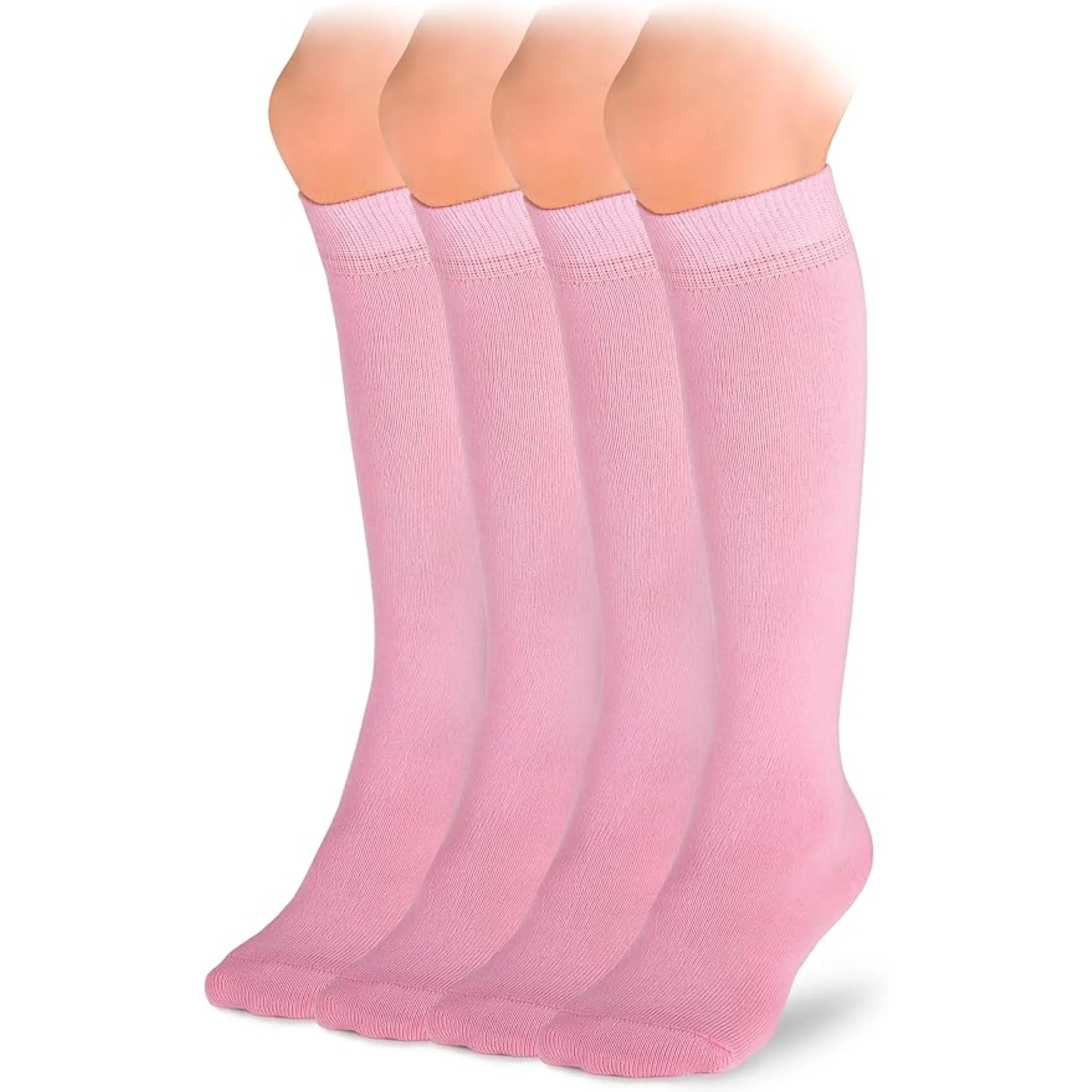 Kids' Plain Cotton Dress Knee-High Socks, 4 Pairs