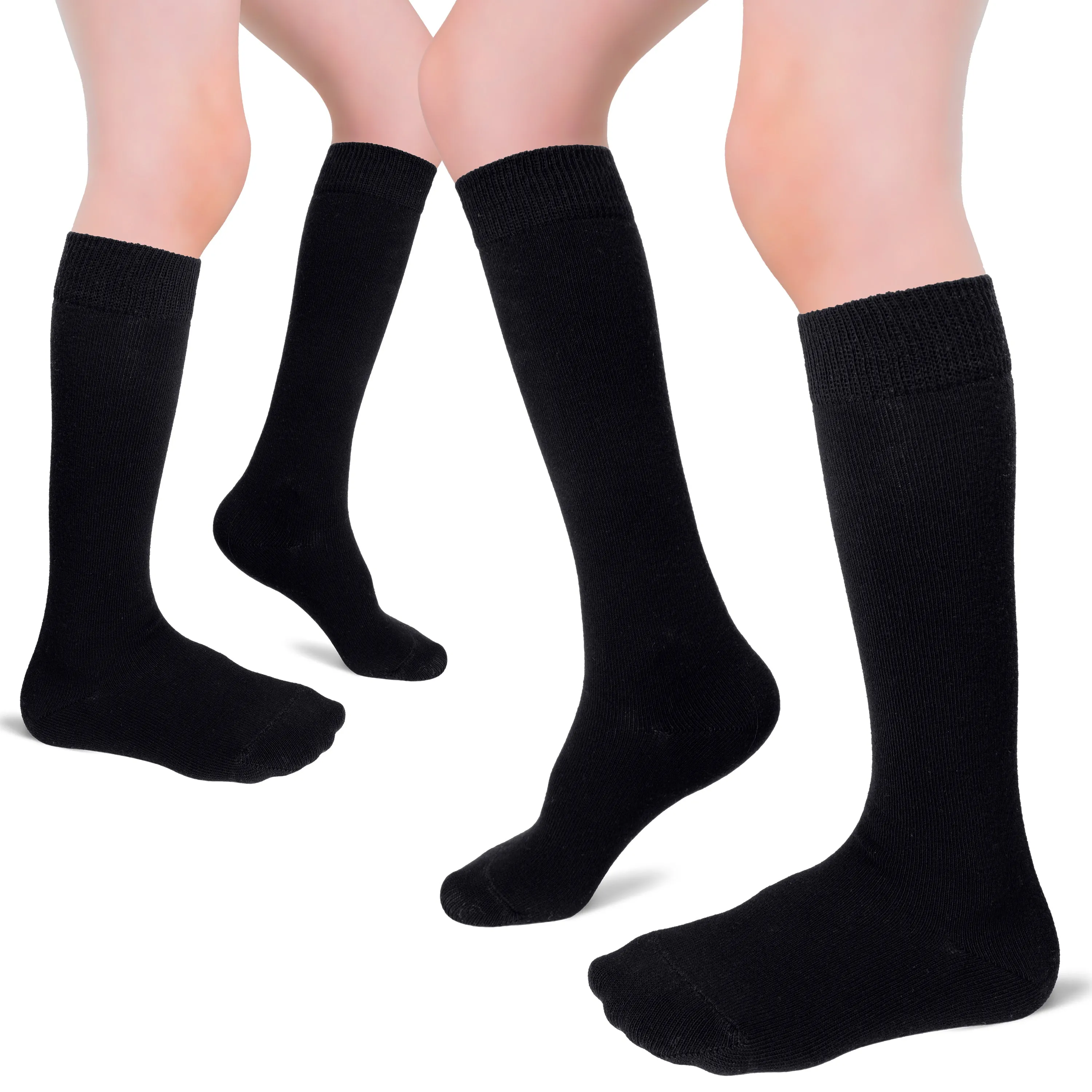 Kids' Plain Cotton Dress Knee-High Socks, 4 Pairs