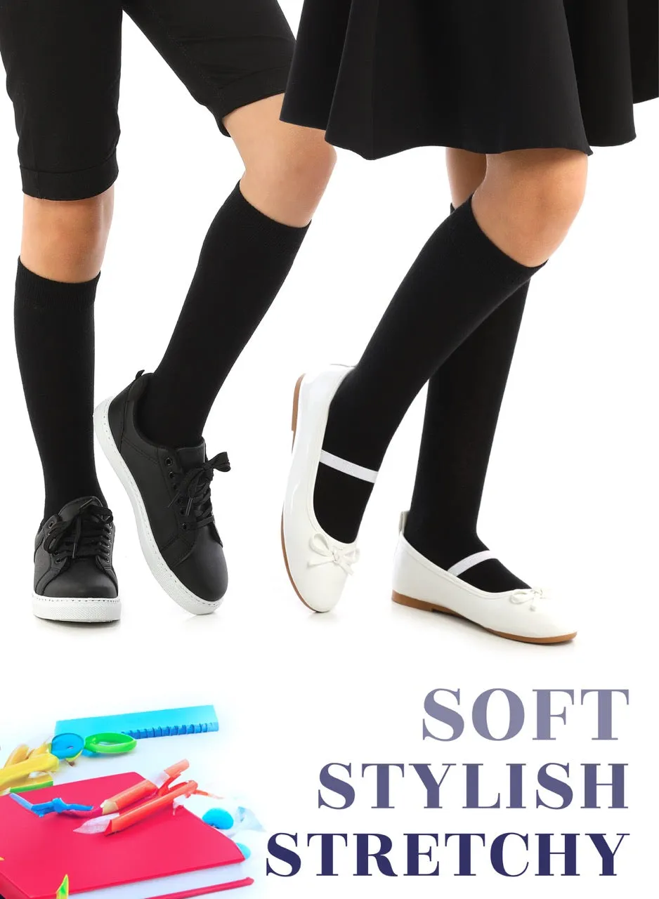 Kids' Plain Cotton Dress Knee-High Socks, 4 Pairs