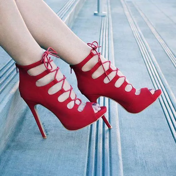 Leather High Heel  Strappy Ankle Sandals