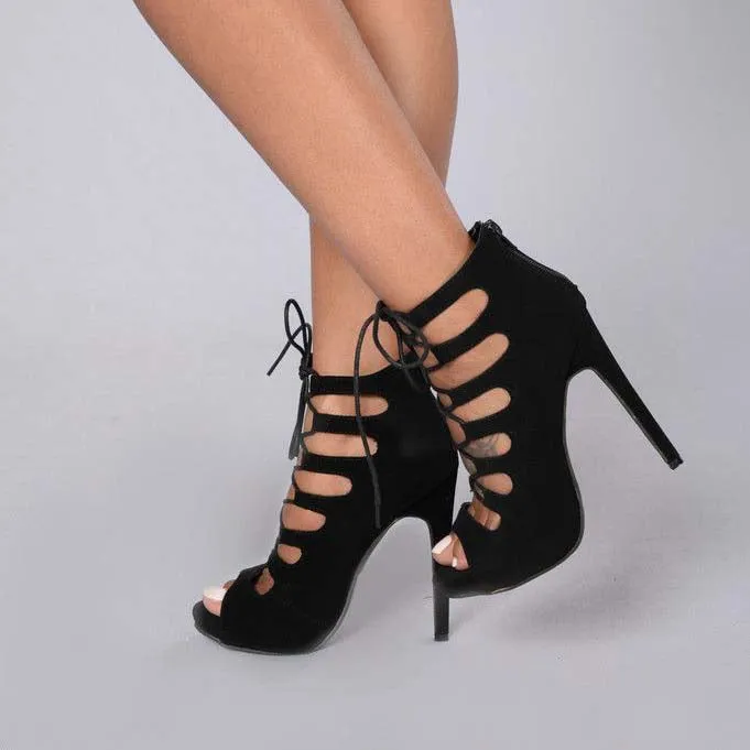 Leather High Heel  Strappy Ankle Sandals