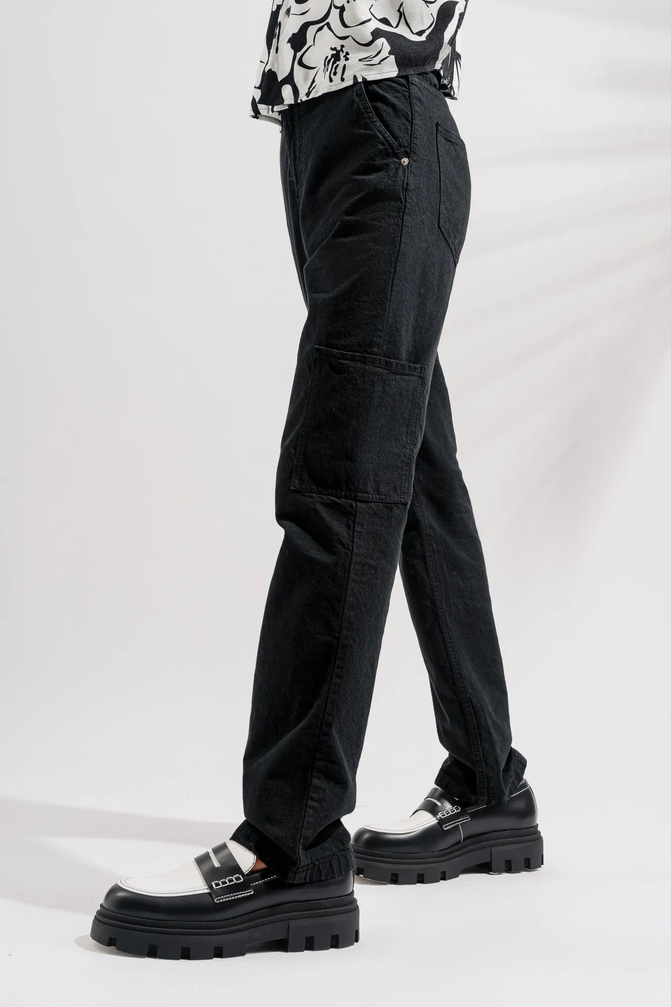 Men's Black Denim Cargos