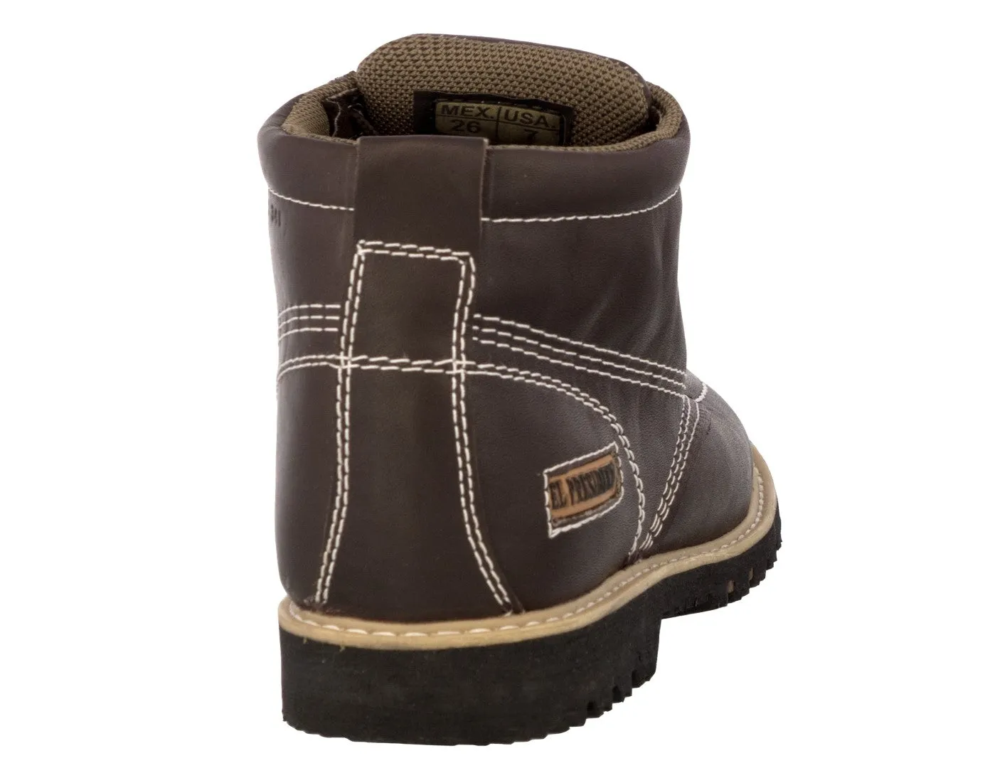 Mens Brown Work Boots Leather Slip Resistant Lace Up Soft Toe - #650TR