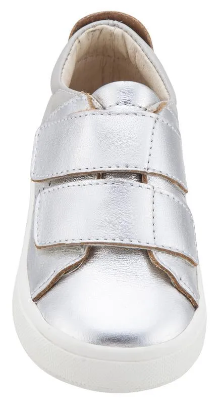 Old Soles Boy's & Girl's 6024 Toko Shoe Silver and Grey Leather Bicolor Sneaker Shoe with Double Hook and Loop Straps
